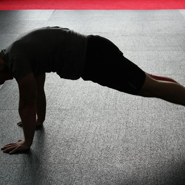 Man in a state of calm focus before a workout session.